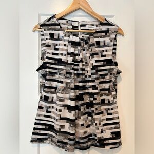 Calvin Klein Women's Black and White Patterned Blouse